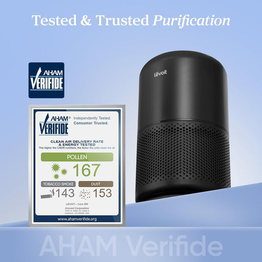 Air Purifier for Home Allergies Pet Hair in Bedroom, Covers up to 1073 Ft² by 56W High Torque Motor, AHAM VERIFIDE, 3-In-1 Filter with HEPA Sleep Mode, Remove Dust Smoke Odor, Core300-P, Black