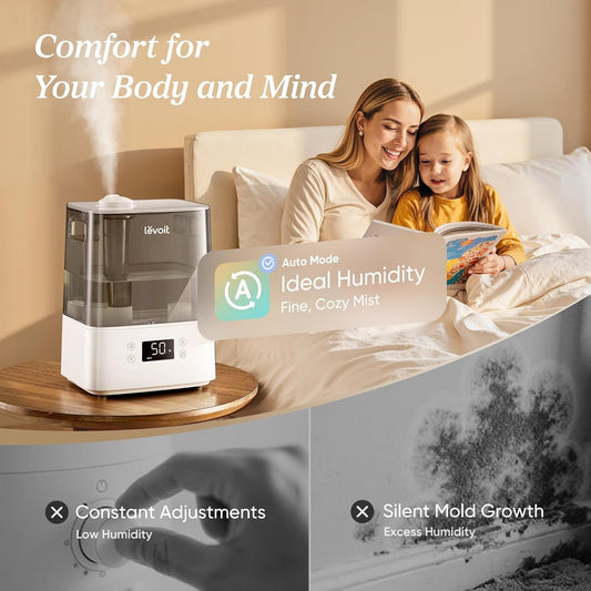 Humidifiers for Bedroom Large Room Home, (6L) Cool Mist Top Fill Essential Oil Diffuser for Baby & Plants, Smart App & Voice Control, Rapid Humidification & Auto Mode - Quiet Sleep Mode, Gray
