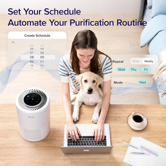 Air Purifier for Home Bedroom Dorm Room, Smart Wifi Alexa Control, AHAM VERIFIDE, 3-In-1 Filter with HEPA Sleep Mode for Allergens, Pollutants, Smoke, Dust, Core 200S-P, White