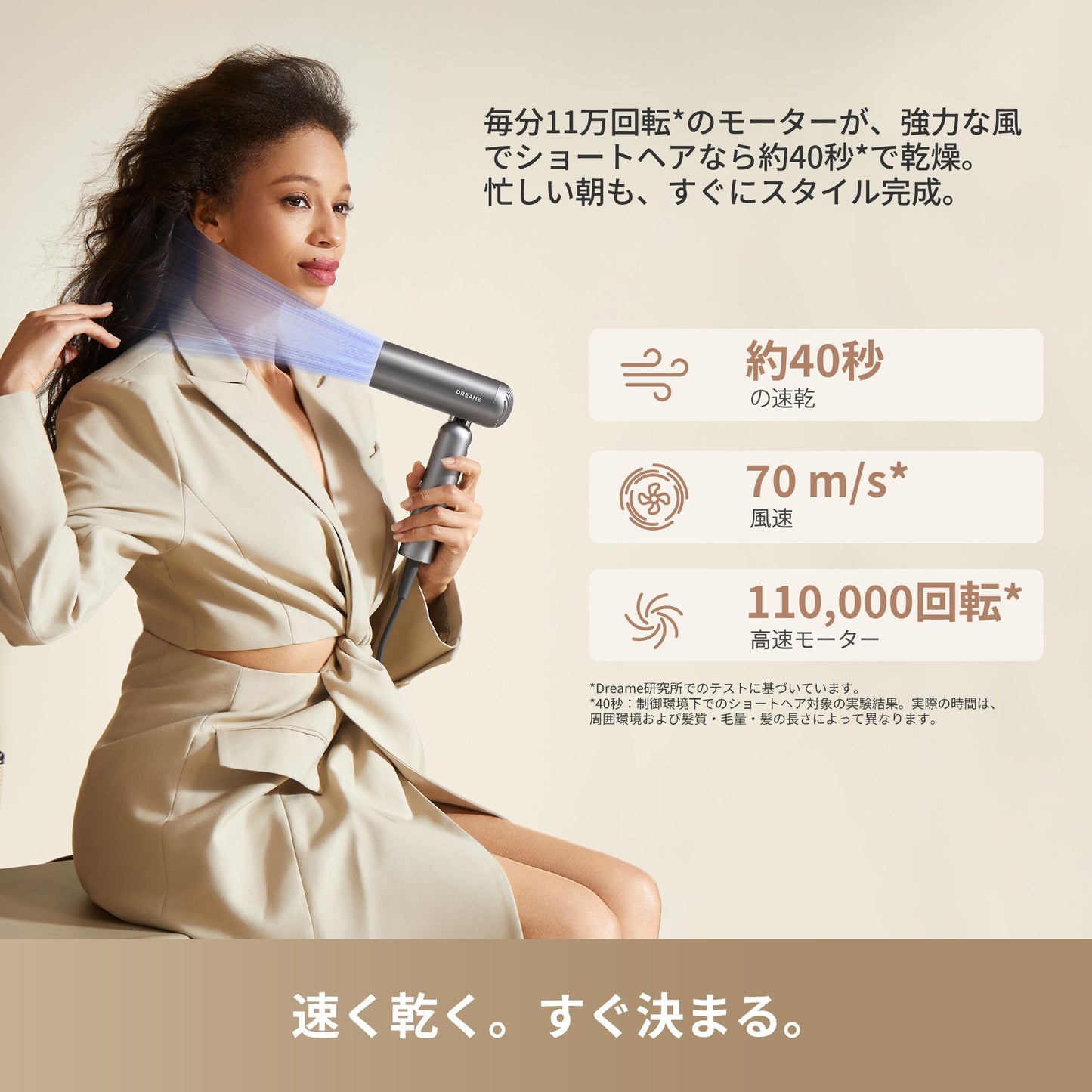 軽量300g 11万回転/分のモーター 3億個/cm³のプラチナマイナスイオン