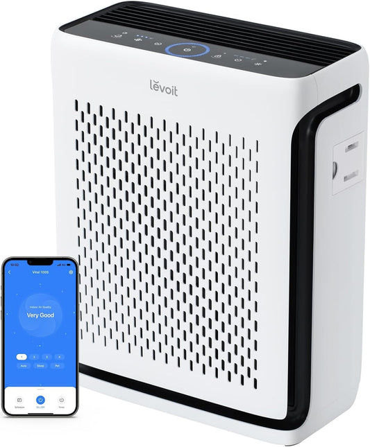 Air Purifier for Home Large Room up to 1073Ft² with Air Quality Monitor, AHAM VERIFIDE, Smart Wifi, Washable Pre-Filter, HEPA Sleep Mode for Pets, Allergies, Dust, Pollen, Vital 100S-P, White