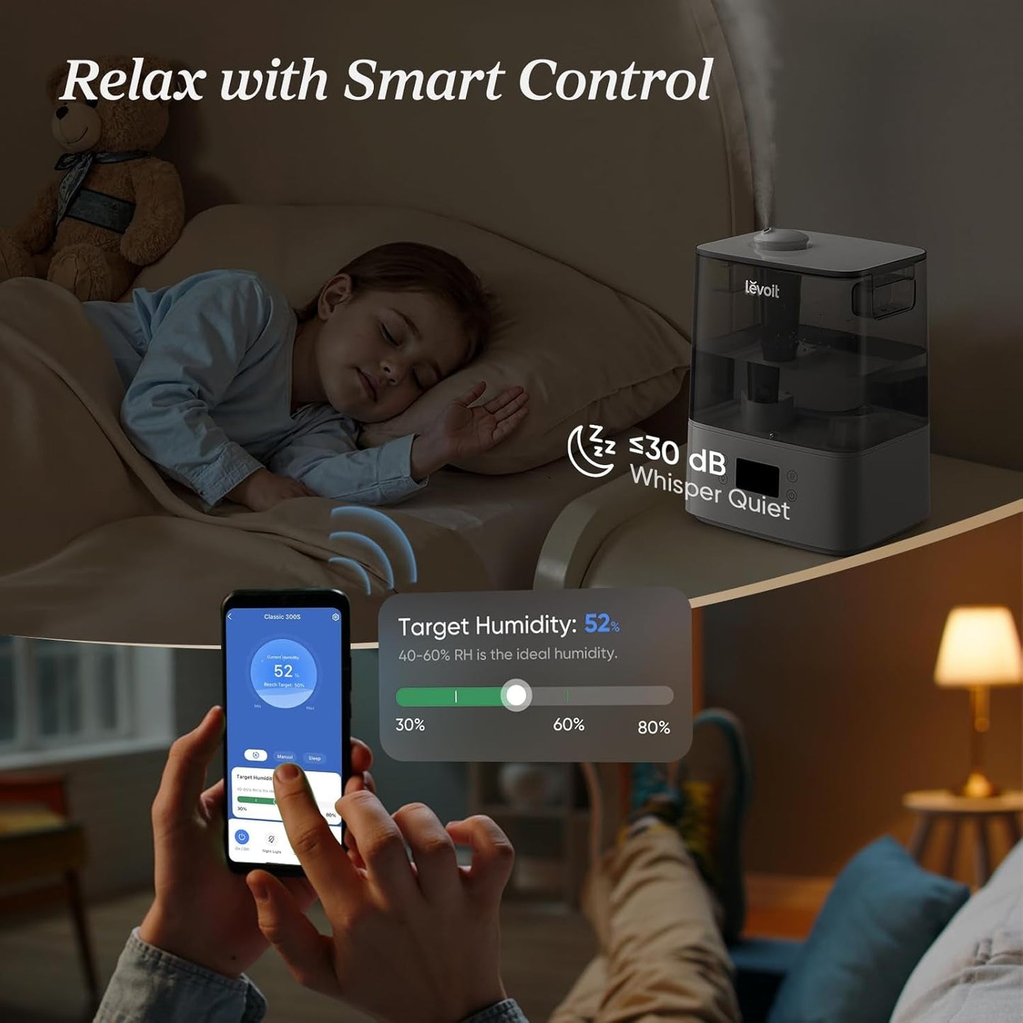 Humidifiers for Bedroom Large Room Home, (6L) Cool Mist Top Fill Essential Oil Diffuser for Baby & Plants, Smart App & Voice Control, Rapid Humidification & Auto Mode - Quiet Sleep Mode, Gray