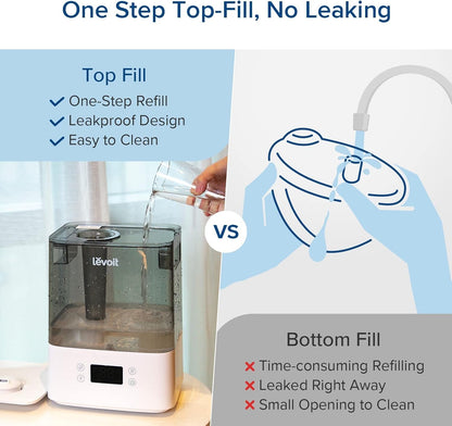 Humidifiers for Bedroom Large Room Home, (6L) Cool Mist Top Fill Essential Oil Diffuser for Baby & Plants, Smart App & Voice Control, Rapid Humidification & Auto Mode - Quiet Sleep Mode, Gray