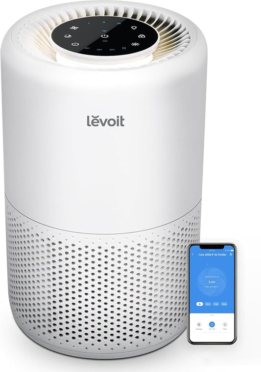 Air Purifier for Home Bedroom Dorm Room, Smart Wifi Alexa Control, AHAM VERIFIDE, 3-In-1 Filter with HEPA Sleep Mode for Allergens, Pollutants, Smoke, Dust, Core 200S-P, White