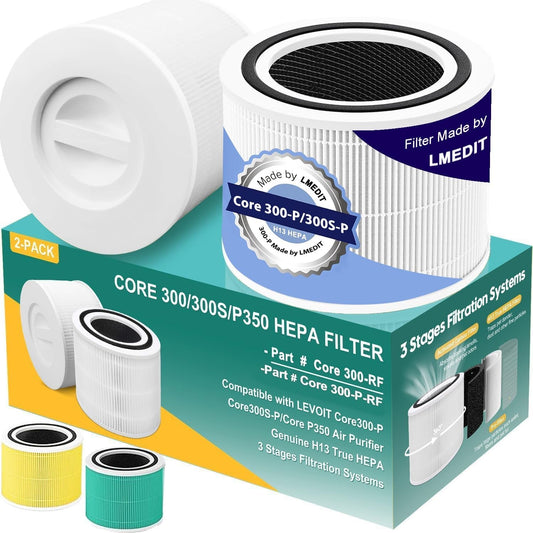 Core 300 Air Purifier Replacement Filter for LEVOIT Core 300,Core 300S,Core P350,Core300-P Air Purifier, Core 300 Replacement Filter,3-In-1 H13 True HEPA & Activated Carbon Filter, Core 300-Rf,2Pack